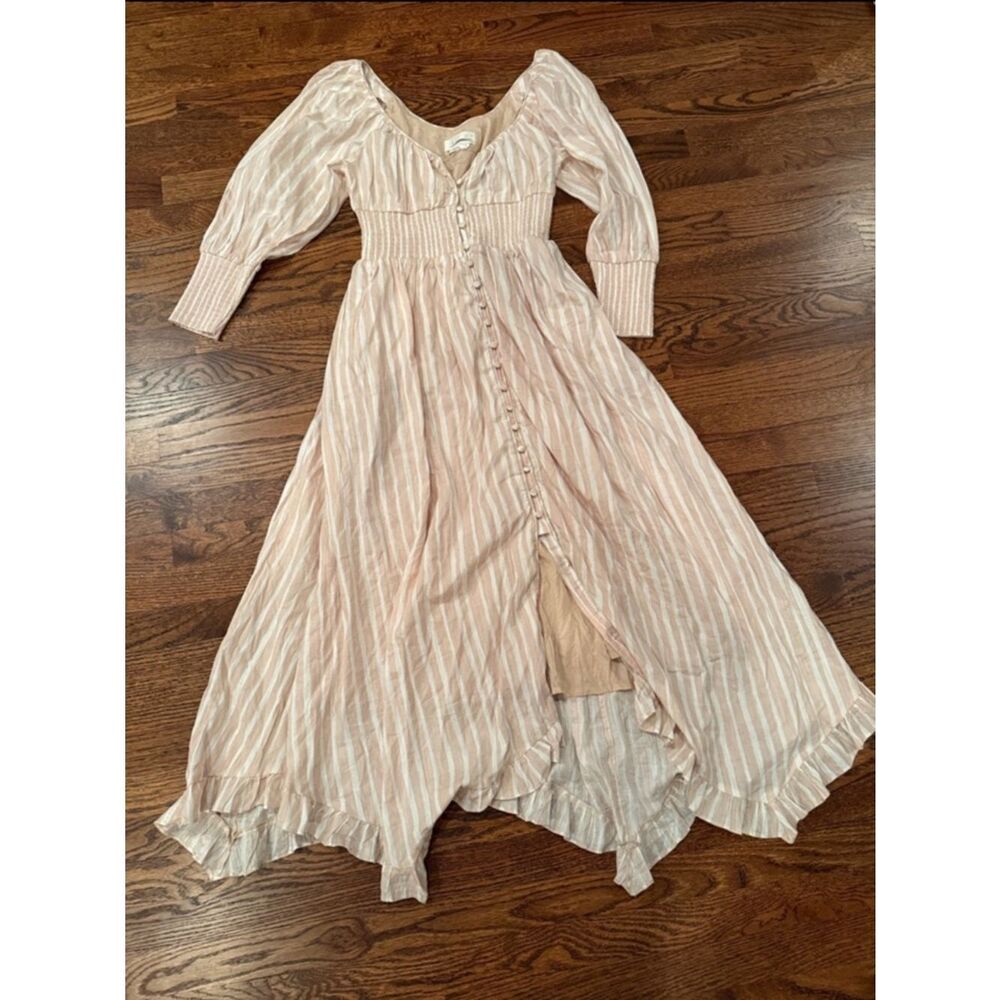 New By Anthropologie Long-Sleeve Smocked-Waist Stripe Maxi Dress Size S - Picture 5 of 8